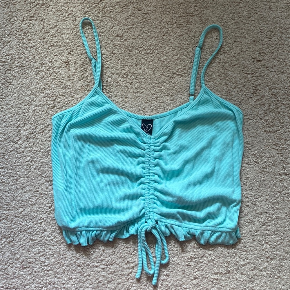 NWOT Windsor Turquoise Adjustable Tank Top With Ruching & Ruffles - Picture 2 of 5